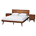 Baxton Studio Melora Mid-Century Modern Finished Wood/Rattan 3-Piece Bedroom Set, King Size, Walnut Brown