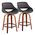 LumiSource Fabrico Counter Stools, Gray/Walnut/Round Black Footrest, Set Of 2 Stools