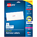 Avery® Easy Peel® Permanent Inkjet/Laser Address Labels, 18160, 1" x 2 5/8", White, Pack Of 300
