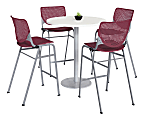 KFI Studios KOOL Round Pedestal Table With 4 Stacking Chairs, 41"H x 36"D, Designer White/Burgundy
