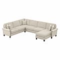 Bush® Furniture Coventry 128"W U-Shaped Sectional Couch With Reversible Chaise Lounge, Cream Herringbone, Standard Delivery