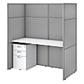 Bush Business Furniture Easy Office 60"W Cubicle Desk Workstation With File Cabinet And 66"H Closed Panels, Pure White/Silver Gray, Premium Installation