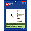 Avery® Recycled Paper Labels, 94269-EWMP10, Rectangle, 8-1/2" x 11", White, Pack Of 10 1 thumbnail image