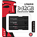 Kingston DataTraveler 100 G3 USB Flash Drive - 32 GB - USB 3.0 - 100 MB/s Read Speed - Black - 5 Year Warranty - 3 Pack