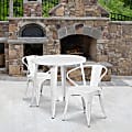 Flash Furniture Commercial Grade Round Metal Indoor-Outdoor Table Set With 2 Arm Chairs, 29-1/2"H x 30"W x 30"D, White 1 thumbnail image