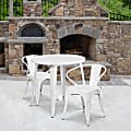 Flash Furniture Commercial Grade Round Metal Indoor-Outdoor Table Set With 2 Arm Chairs, 29-1/2"H x 30"W x 30"D, White