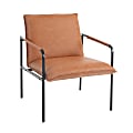 ALPHA HOME Faux Leather Mid-Back Accent Chair With Metal Legs, Brown