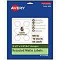 Avery® Recycled Paper Labels, 94121-EWMP10, Hexagon, 2-1/2" x 2-57/64", White, Pack Of 60 1 thumbnail image
