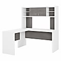 Kathy Ireland Office Echo L-Shaped Desk With Hutch, Pure White/Modern Gray, Standard Delivery