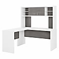 Bush Business Furniture Echo L-Shaped Desk With Hutch, Pure White/Modern Gray, Standard Delivery