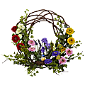 Nearly Natural Spring Floral 22”H Plastic Wreath, 22”H x 22’W x 7”D, Multicolor