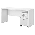 kathy ireland® Office by Bush Business Furniture Echo Credenza Desk With Mobile File Cabinet, Pure White, Standard Delivery