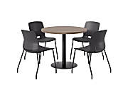 KFI Studios Midtown Pedestal Round Standard Height Table Set With Imme Armless Chairs, 31-3/4”H x 22”W x 19-3/4”D, Studio Teak Top/Black Base/Black Chairs