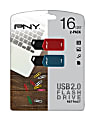 PNY Retractable USB 2.0 Flash Drives, 16GB, Multicolor, Pack Of 2 Drives, P-16GX2RTC-GE