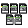 PNY® Elite Class 10 U1 V10 SDHC Flash Memory Cards, 32GB, Pack Of 5 Memory Cards