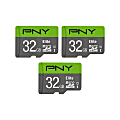 PNY Elite Class 10 U1 microSDHC Flash Memory Cards, 32GB, Pack Of 3 Cards