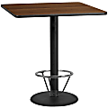 Flash Furniture Laminate Square Table Top With Round Bar-Height Base And Foot Ring, 43-1/8"H x 42"W x 42"D, Walnut/Black