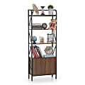 ALPHA HOME 62"H 4-Shelf Bookcase With Doors, Black/Brown 1 thumbnail image