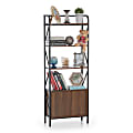ALPHA HOME 62"H 4-Shelf Bookcase With Doors, Black/Brown