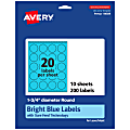 Avery® Print-To-The-Edge Labels With Sure Feed® Technology And Easy Peel® Label Feature, 94509-BBP10, Round, 1-3/4", Matte Bright Blue, Pack of 200 1 thumbnail image