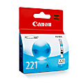 Canon® CLI-221C ChromaLife 100+ Cyan Ink Tank, 2947B001