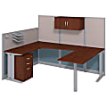 Bush Business Furniture Office In An Hour U Workstation with Storage & Accessory Kit, Hansen Cherry Finish, Standard Delivery
