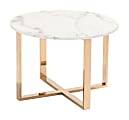 Zuo Modern Globe Composite Stone And Stainless Steel Round End Table, 16-15/16”H x 24”W x 24”D, White/Gold
