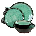 Gibson Elite Green Lantern 16-Piece Double Bowl Dinnerware Set, Teal