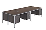 Boss Office Products Simple Systems Workstation Quad Desks With 4 Pedestals, 29-1/2”H x 132”W x 60”D, Driftwood