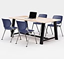 KFI Studios Midtown Table With 4 Stacking Chairs, Kensington Maple/Navy