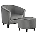 Monarch Specialties Accent Chair And Ottoman Set, Light Gray Quilted/Black