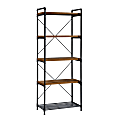 Sauder® Iron City 76"H 5-Shelf Bookcase, Checkered Oak/Dark Industrial