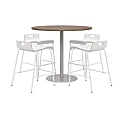 KFI Studios Proof Round High Bistro Table With 4 Low Back Stools, Espresso/Silver Table, White Chairs