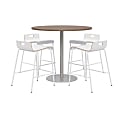 KFI Studios Proof Round High Bistro Table With 4 Low Back Stools, Espresso/Silver Table, White Chairs 1 thumbnail image