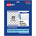 Avery® Waterproof Permanent Labels With Sure Feed®, 94607-WMF50, Starburst, 1-3/4", White, Pack Of 1,000