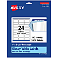 Avery® Glossy Permanent Labels With Sure Feed®, 94221-WGP100, Rectangle, 1" x 2-1/2", White, Pack Of 2,400