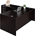Boss Office Products Holland Series 71"W Executive L-Shaped Corner Desk With File Storage Pedestal, Mocha