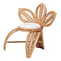 bali & pari Gresham Modern Bohemian Fabric and Rattan Leaf Accent Chair, White/Natural Brown 1 thumbnail image