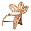 bali & pari Gresham Modern Bohemian Fabric and Rattan Leaf Accent Chair, White/Natural Brown