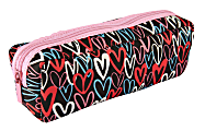 Office Depot® Brand Neoprene Pencil Pouch, 3" x 8-1/4", Black/Pink Hearts