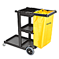 Alpine 3-Shelf Janitorial Platform Cleaning Cart, 47-5/8"H x 18-15/16"W x 39-1/4"D, Yellow/Black