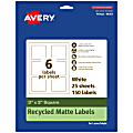 Avery® Recycled Paper Labels, 94101-EWMP25, Square, 3" x 3", White, Pack Of 150 1 thumbnail image
