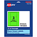 Avery® Print-To-The-Edge Labels With Sure Feed® Technology And Easy Peel® Label Feature, 94213-NGP40, Rectangle, 3" x 5", Matte Neon Green, Pack of 120
