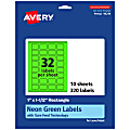 Avery® Print-To-The-Edge Labels With Sure Feed® Technology And Easy Peel®, 94219-NGP10, Rectangle, 1" x 1-1/2", Matte Neon Green, Pack of 320 1 thumbnail image