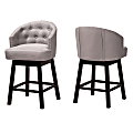 Baxton Studio Theron Fabric Swivel Counter-Height Stools With Backs, Gray/Espresso Brown, Set Of 2 Stools