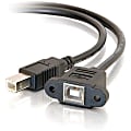 C2G 1ft Panel-Mount USB 2.0 B Female to B Male Cable - Type B Female USB - Type B Male USB - 1ft - Black 1 thumbnail image