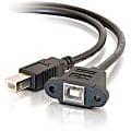 C2G 1ft Panel-Mount USB 2.0 B Female to B Male Cable - Type B Female USB - Type B Male USB - 1ft - Black