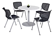 KFI Studios KOOL Round Pedestal Table With 4 Stacking Chairs, White/Black 