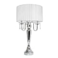 Elegant Designs Romantic Crystal-Drop Table Lamp, 27"H, White Shade/Chrome Base