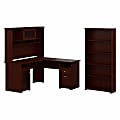 Bush Furniture Cabot 60"W L-Shaped Desk With Hutch And 5-Shelf Bookcase, Harvest Cherry, Standard Delivery